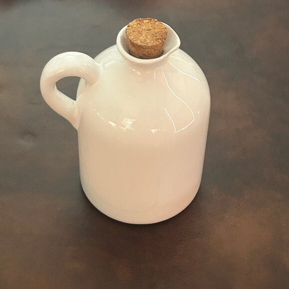 Vintage Italian Style Olive Oil Cruet Jug White Porcelain With Cork Stopper - Picture 4 of 8